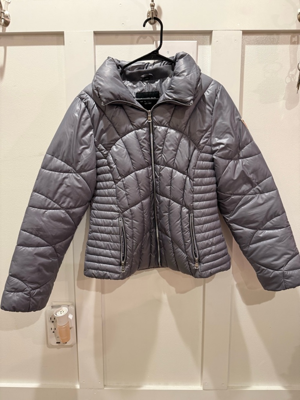 Guess Light Gray Quilted Puffer Jacket